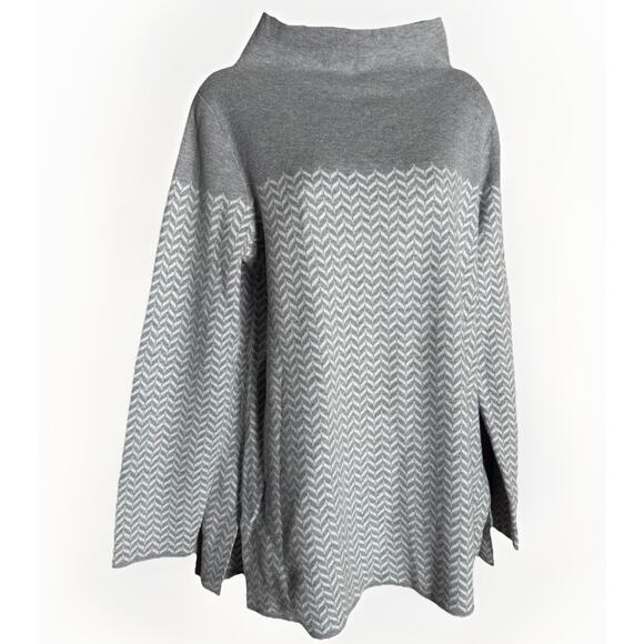 Aspen Women’s Large Gray White Chevron Mock Neck Tunic Sweater, EUC, Heavy Cozy - Picture 1 of 7